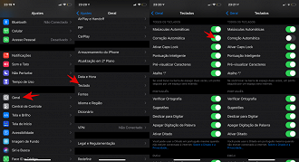 Geral > Teclado > Correção Automática.