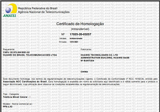 Homologação do Y7A, modelo PPA-LX3