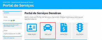 Página de serviços do Denatran. Foto: Printscreen.