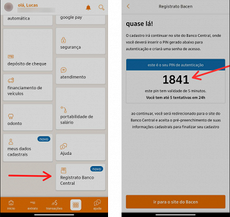 Anote o PIN gerado e informe no cadastro do BC. Foto: Printscreen.