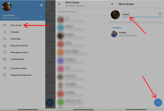 Criando grupo no Telegram. Foto: Printscreen por Lucas Ribeiro.