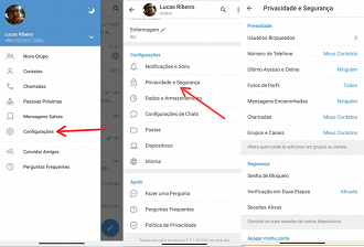 Configurações de privacidade. Foto: Printscreen por Lucas Ribeiro.