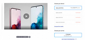 Em lojas virtuais de diversos países, a linha Galaxy S20 aparece listada sem estoque.
