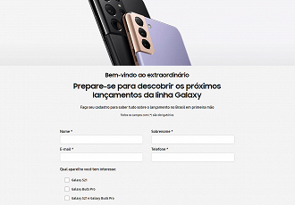 Página de registro para acompanhar o lançamentos dos novos dispositivos da Samsung. (Imagem: Samsung)