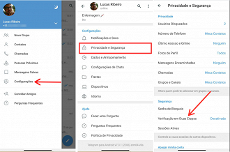 Configurações do Telegram. Foto: Printscreen/Lucas Ribeiro.