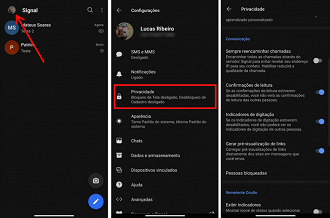 Configurações de privacidade Signal. Foto: Printscreen por Lucas Ribeiro.