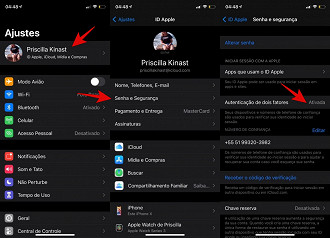 ID Apple, iCloud, Midia e Compras > Senha e Segurança > Autenticação em Dois Fatores > Ativada.
