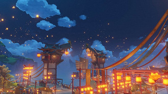 Ritual de Lanternas na cidade de Liyue na primeira lua cheia do ano em Genshin Impact. Fonte: miHoYo