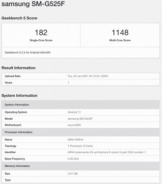 Ficha liberada pelo Geekbench.