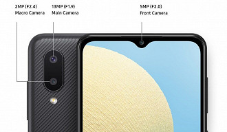 O Galaxy A02 conta com uma pacote de três câmeras no total. (Imagem: Samsung)