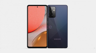 Imagens renderizadas em computador revelam o suposto design do Galaxy A72. (Imagem: OnLeaks/Voice)