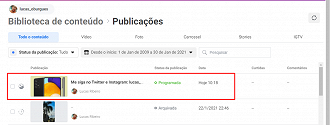 Postagem programada. Foto: Printscreen por Lucas Ribeiro.