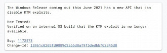 Código encontrado no Chromium sobre a proteção built-in contra Kernel Transaction Manager (KTM) do Windows 10 21H1. Fonte: windowslatest