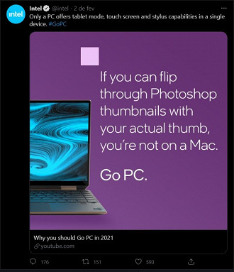 Tweet feito pela Intel para zombar da Apple. Fonte: Twitter