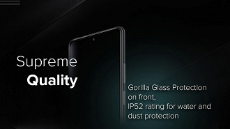 O aparelho será protegido por um vidro Gorilla Glass de nova geração, e certificação IP52.