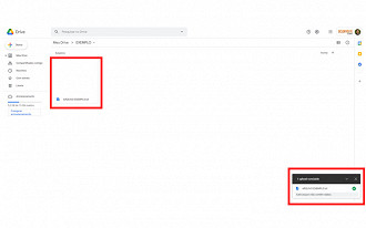 O Drive avisa quando o upload é terminado e mostra o arquivo já dentro de sua pasta