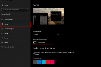 Desative o efeito de transparência. (Foto: Printscreen por Lucas Ribeiro).