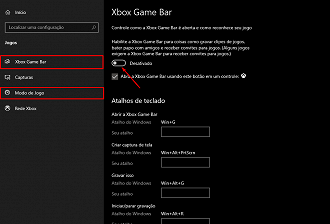 Desative o Game Bar. (Foto: Printscreen por Lucas Ribeiro).