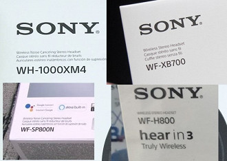 Imagem de caixas de fones TWS da Sony mostrando as formas de escrita utilizadas. Fonte: thewalkmanblog