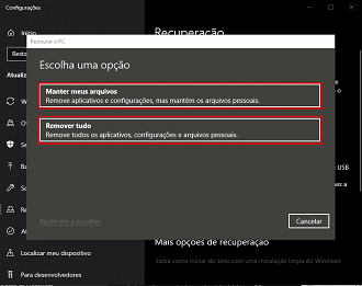 Selecione a opção desejada. (Foto: Printscreen por Lucas Ribeiro).