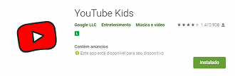 Aplicativo do YouTube Kids. (Foto: Printscreen).