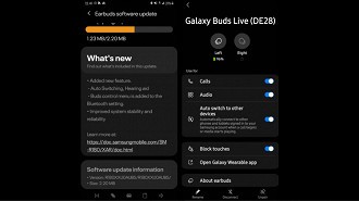 Menu de controle dos fones TWS Galaxy Buds Live. Fonte: 9to5google