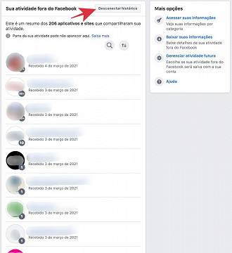 Clique em Desconectar Histórico para desativar todas as atividades de uma só vez.