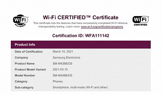 Certificação para o aparelho SM-M426B/DS. (Imagem: Reprodução / BIS)