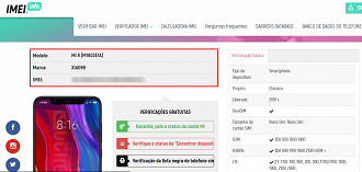 Resultados do IMEI.info. (Foto: Printscreen por Lucas Ribeiro).