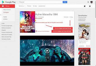 Repare que o filme Mulher-Maravilha está disponível de R$ 49,90 por apenas R$ 3,90. (Imagem: Captura de tela por Adalton Bonaventura)
