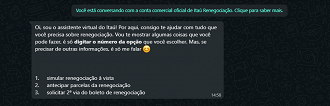 Chat do Itaú no WhatsApp. (Foto: Printscreen).