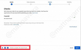 Funcionalidade Checks que verifica se o vídeo que está sendo enviado possui algo que comprometa em termos de direitos autorais. Fonte: MattNavarra (Twitter)