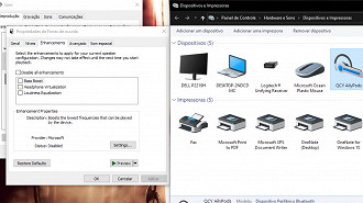 Desabilitando os efeitos sonoros do fone de ouvido sem fio Bluetooth no Windows 10. Fonte: Vitor Valeri
