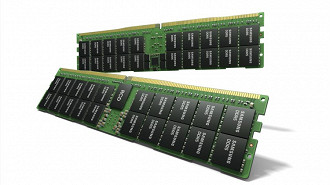 Imagem ilustrativa dos novos módulo de memória RAM DDR5 da Samsung. Fonte: Samsung