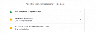 Status das suas senhas. (Foto: Printscreen).