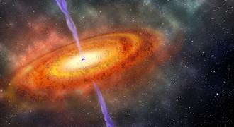 Ilustração de buraco negro quasar, o mais distante da Terra já detectado. (Imagem: Robin Dienel/Carnegie Institution for Science)