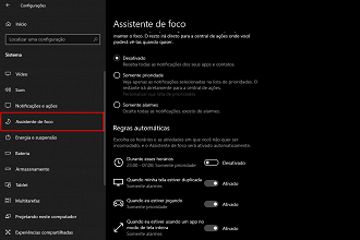 Assistente de foco do Windows. (Foto: Printscreen).