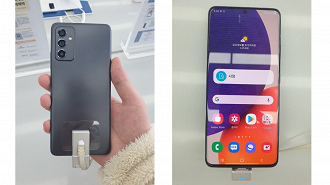 O Galaxy A82 terá um visual bem parecido com o estabelecido pelo S21. (Imagem: Reprodução / Weibo)