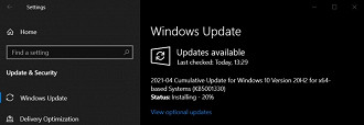 Imagem da atualização cumulativa de abril de 2021 para Windows 10 versão 20H2.