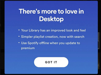Aviso sobre as mudanças exibido pelo aplicativo Spotify para desktop.