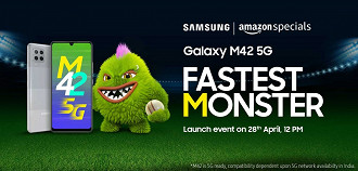 Samsung anuncia que o Galaxy M42 5G será oficializado no fim deste mês. (Imagem: Reprodução / Samsung)
