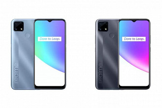 realme C25 possui o design padrão que a fabricante vem utilizando recentemente. (Imagem: realme / Reprodução)