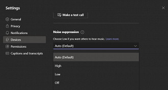 Função de supressão de ruído no Microsoft Teams para macOS. Fonte: windowslatest