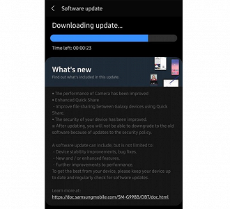 Notificação de atualização no S21. (Foto: Reprodução/Gizchina).