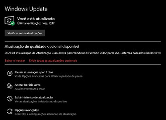 Atualização KB5001391 para Windows 10 versão 20H2. Fonte: Vitor Valeri