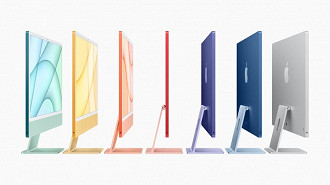 O iMac 2021 vem em uma série de 7 opções de cores. (Crédito: Apple)