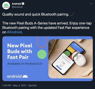 Tweet de anuncio dos Pixel Buds A-Series. Fonte: 9to5google