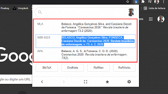 Citação no Google Acadêmico. (Foto: Printscreen por Lucas Ribeiro).