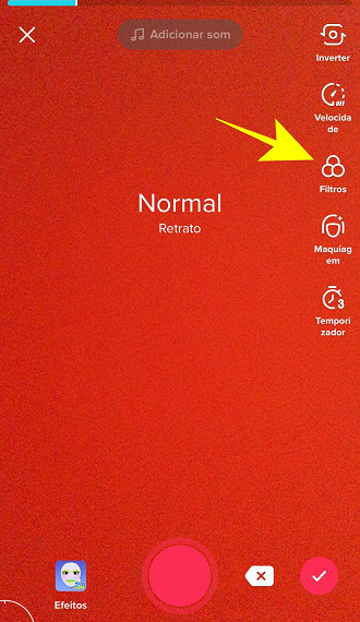 Inserir filtro no TikTok.
