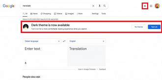 Modo escuro da página da pesquisa do Google. Fonte: Matt Navarra (Twitter) Modo escuro da página da pesquisa do Google. Fonte: Matt Navarra (Twitter)